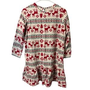 Hanna Andersson Girls Holiday Fair Isle Sweater Dress Red Green Reindeer Sz 12